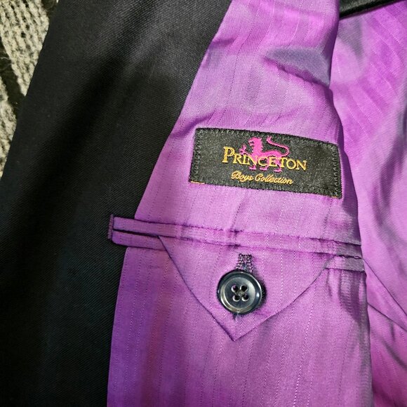 Boys Black Blazer Jacket With Purple Lining By Arte Italiana Size 14H 3 Button C - Picture 6 of 11